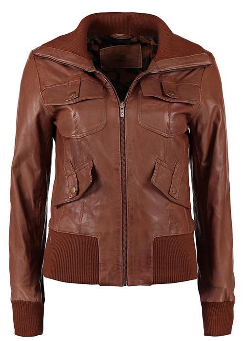 Super Cognac Women Bomber Real Leather Jackets