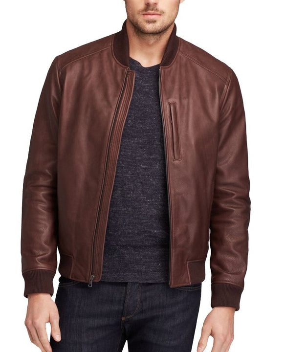 Men Bomber Real Leather Jackets: Dark Brown - The Jacket Planet