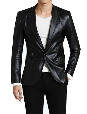 Faux Super Slimsilky Men Leather Blazers