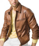 Men Biker Leather Jackets: Tan Brown - The Jacket Planet
