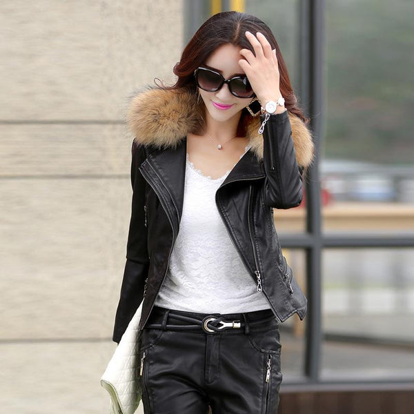 Slim short design motorcycle Faux leather jackets