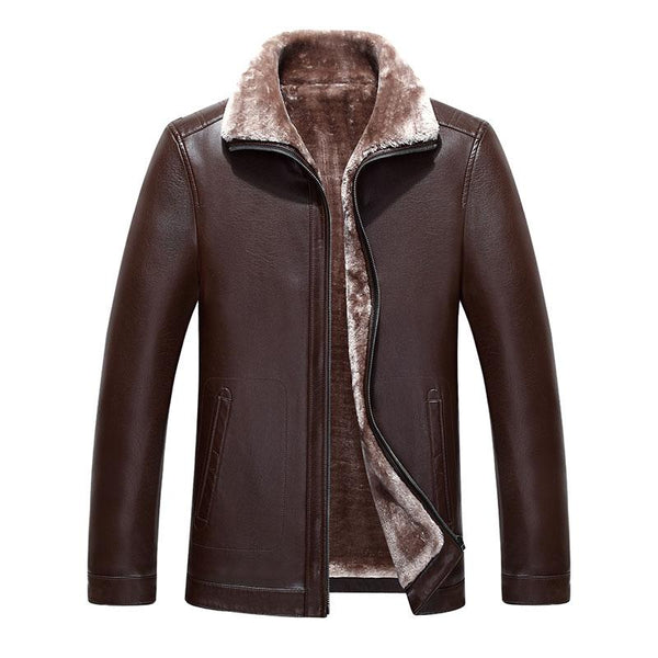 Thickening Warm Windbreak Lamb Fur Collar mens Real leather Jackets and Coat