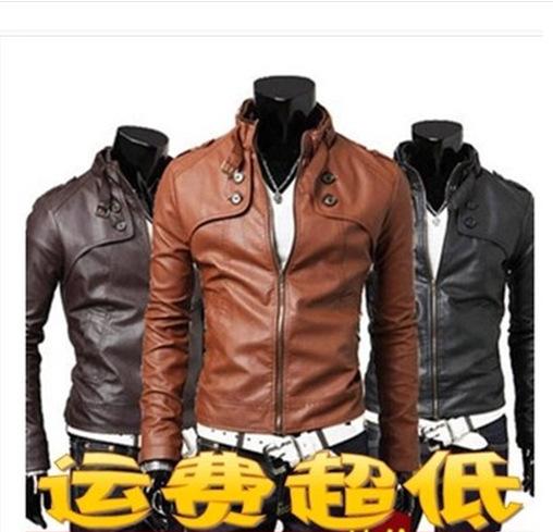 Korean men's slim collar fur coats Reall leather jacket