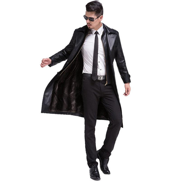 New Hot Casual Long Men Real Leather Jacket