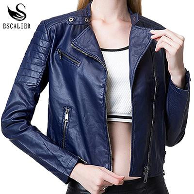 Escalier Blue Motorcycle Women Real Leather Jackets - The Jacket Planet