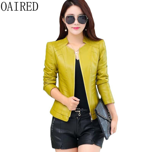Short Slim Motorcycle PU Faux Leather Jacket