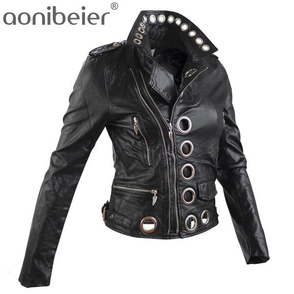 Aonibeier Women Locomotive Faux Leather Jacket