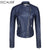 Escalier Blue Motorcycle Women Real Leather Jackets