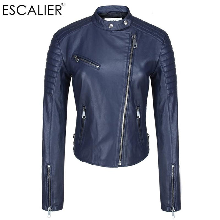 Escalier Blue Motorcycle Women Real Leather Jackets - The Jacket Planet