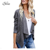 Fashion Women Irregular Faux Suede Leather Revers Coat - The Jacket Planet