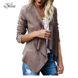 Fashion Women Irregular Faux Suede Leather Revers Coat - The Jacket Planet