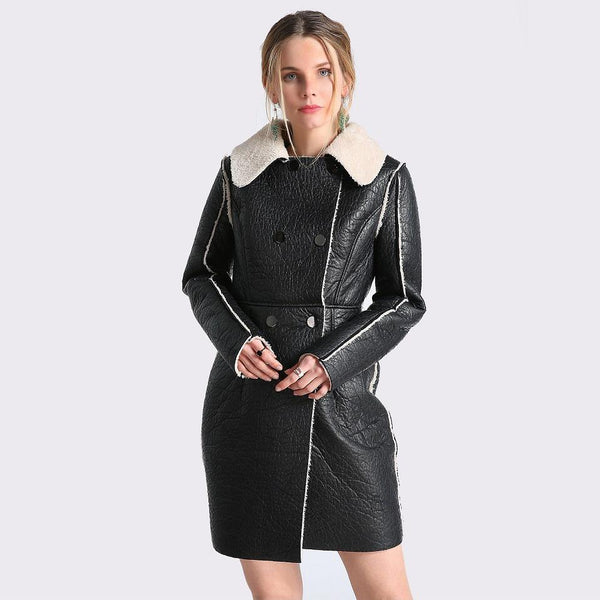 Fashion Winter Black Long Women's Faux Leather Jackets