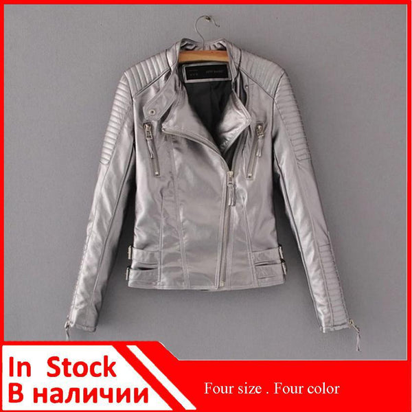 Waist Zippers Draped Cross Fashion Women Black Slim Faux Leather Jacket