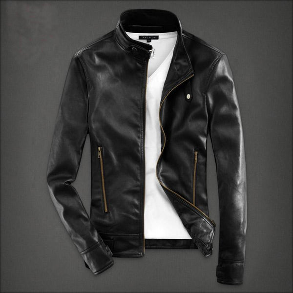 collar fashion casual male cool pu leather jacket